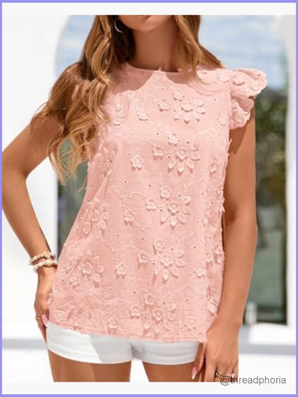 Women's Lace Ruffle Cap Sleeve Blouse Dressy Casual Boho Embroidered Top - Picture 6 of 7